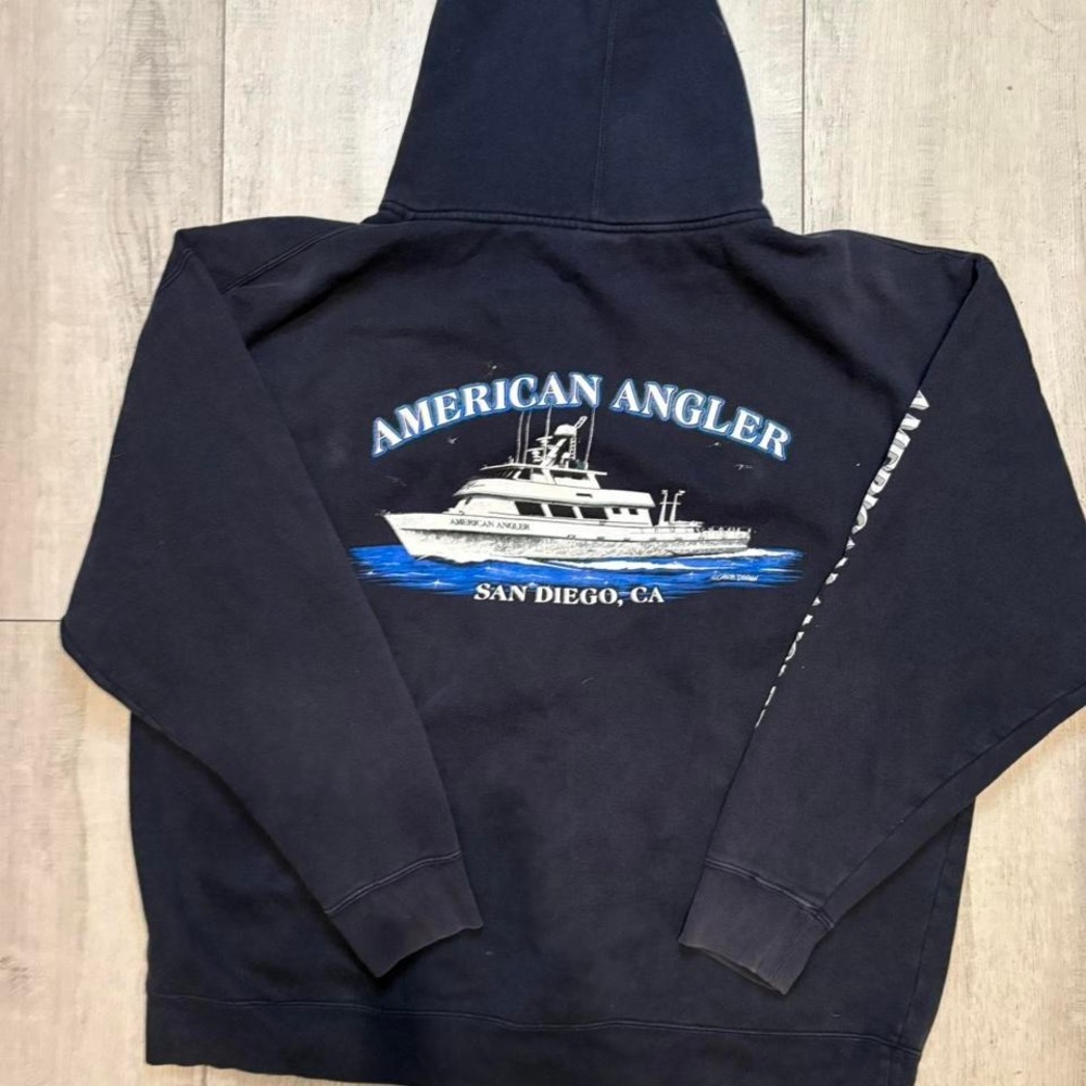 Vintage fade‎ Navy blue hoodie graphic American Angler MEN XXL